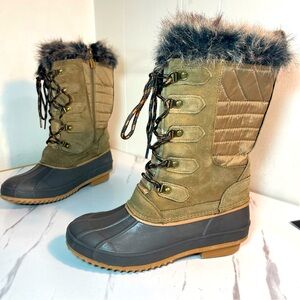 Khombu Colyn Lace Up Zip Faux Fur Trim Waterproof Winter Boots Womens Sz 7